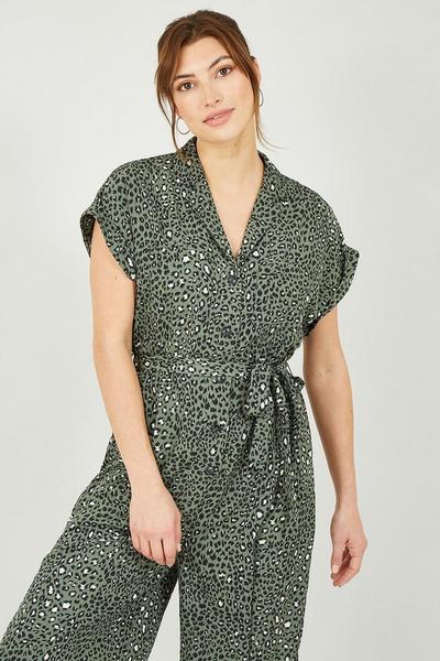 Yumi Green Green Animal Print Jumpsuit
