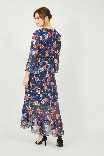 Yumi Navy Navy Bird And Floral Print Wrap Dress