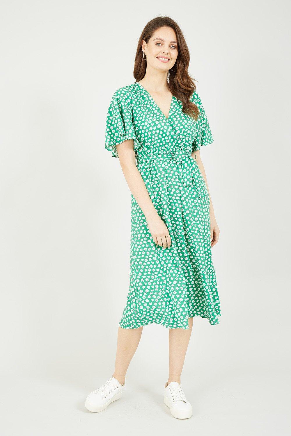 Yumi Green Daisy Print Wrap Dress | Debenhams