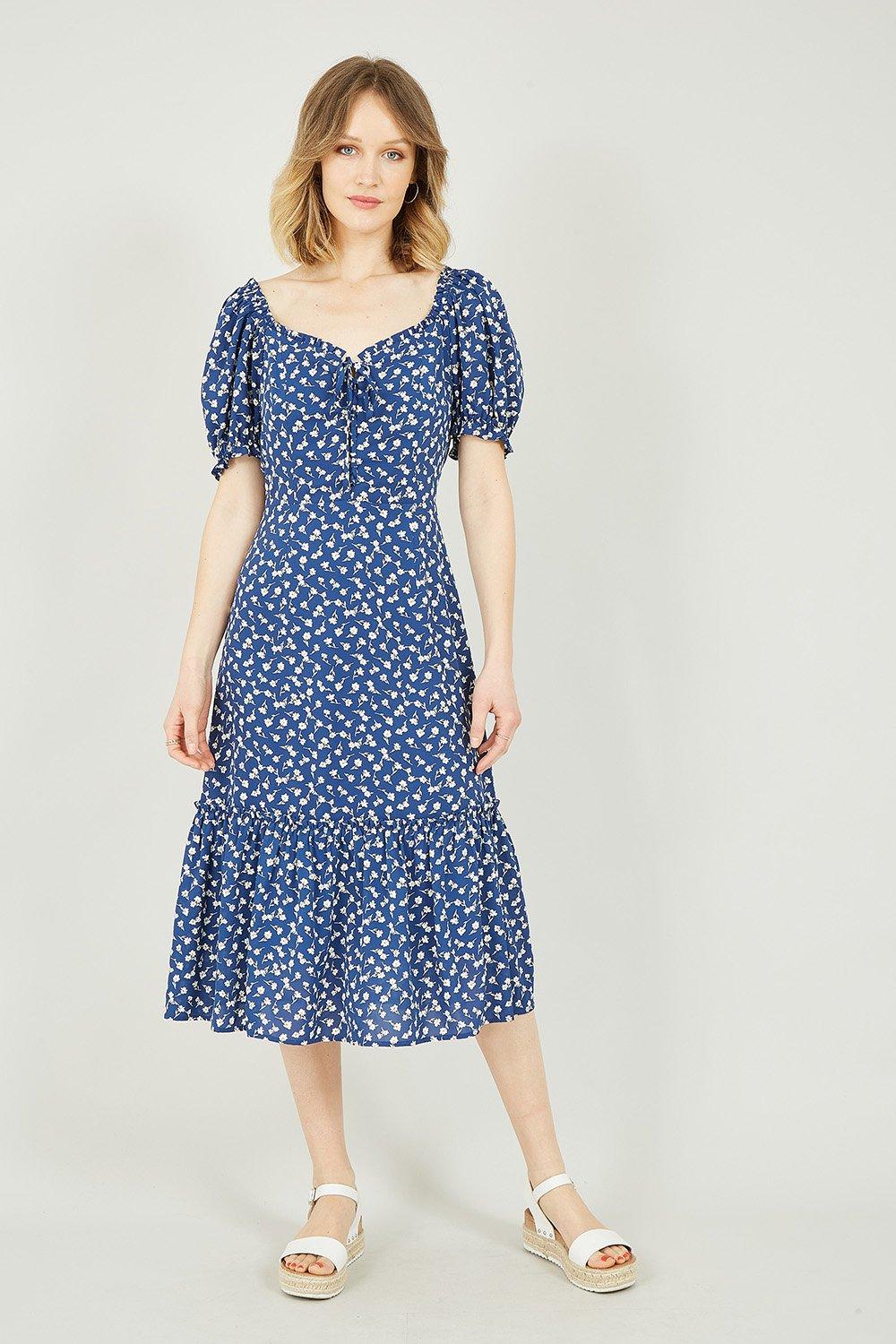 Dresses | Navy Ditsy Print Gypsy Midi Dress | Yumi