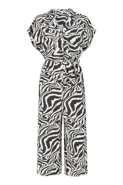 Yumi Black Black Zebra Print Jumpsuit