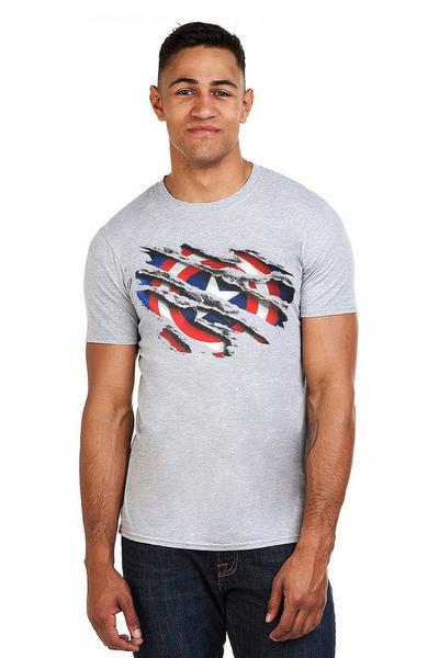 Marvel Grey Captain America Torn Cotton T-Shirt