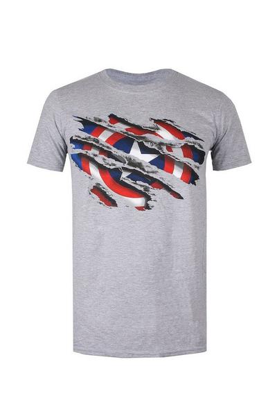 Marvel Grey Captain America Torn Cotton T-Shirt