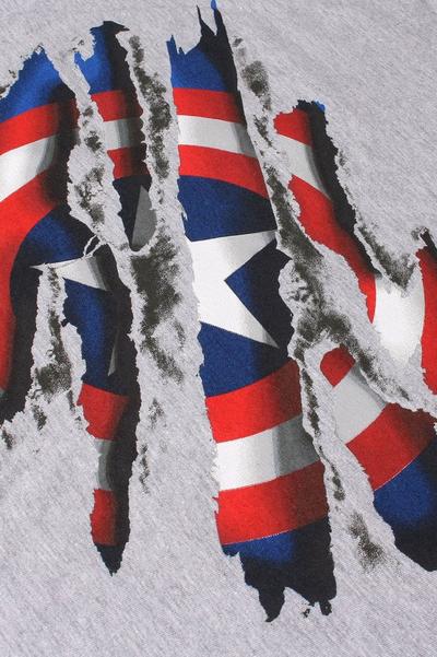Marvel Grey Captain America Torn Cotton T-Shirt