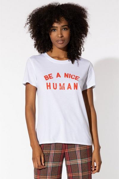 Suburban Riot White Be A Nice Human Womens Loose Slogan T-shirt