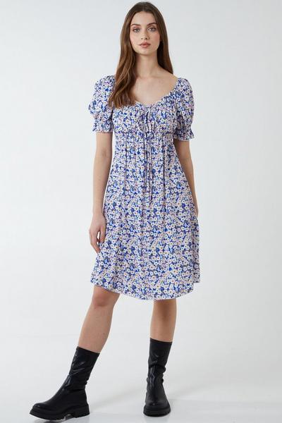 Blue Vanilla  Milk Maid Ditsy Floral Mini Dress
