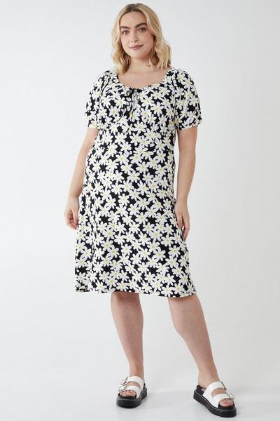 Blue Vanilla Black Curve Plus Size Milkmaid Neckline Dress