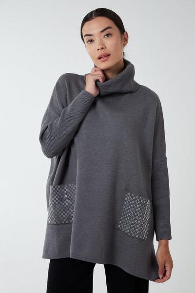 Blue Vanilla Grey Rollneck Batwing Jumper