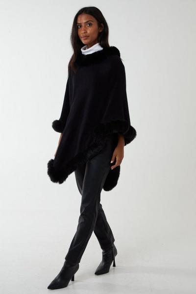 Blue Vanilla Faux fur lined poncho