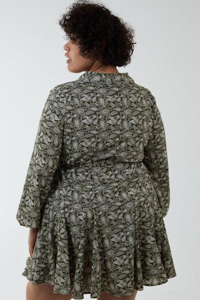 Blue Vanilla Khaki Curve Shirt Mini Dress With Godet Hem