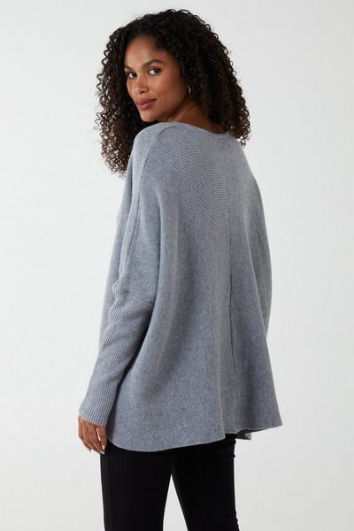Blue Vanilla Grey Dipped Front V Neck Knit Jumper
