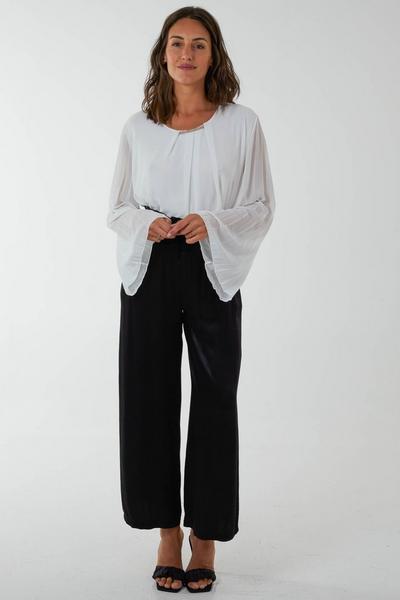Blue Vanilla Black Satin Wide Leg Trousers