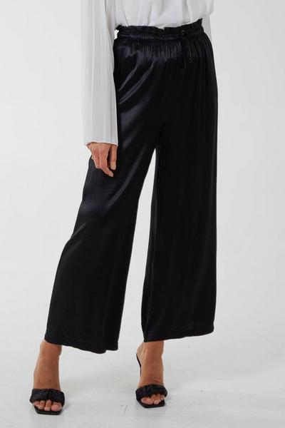 Blue Vanilla Black Satin Wide Leg Trousers