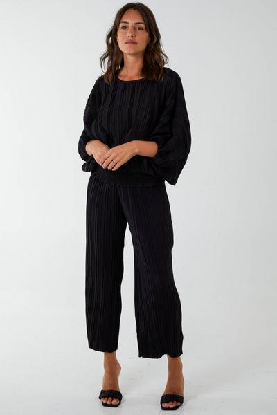 Blue Vanilla Black Satin Wide Leg Trousers