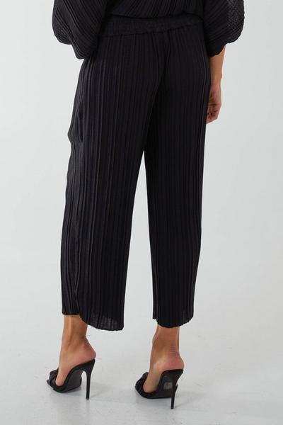 Blue Vanilla Black Satin Wide Leg Trousers