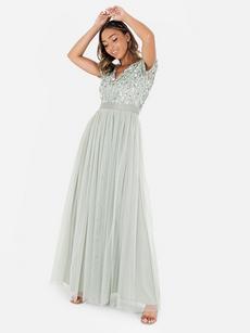 Maya Deluxe Mint Belted Stripe Embellished Maxi Dress