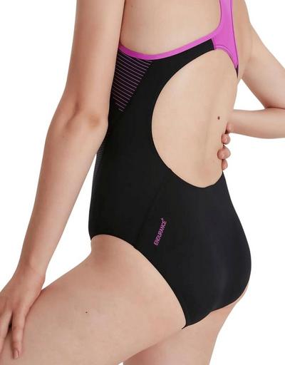 Speedo Black Placement Laneback Swimuit - Black/Pink