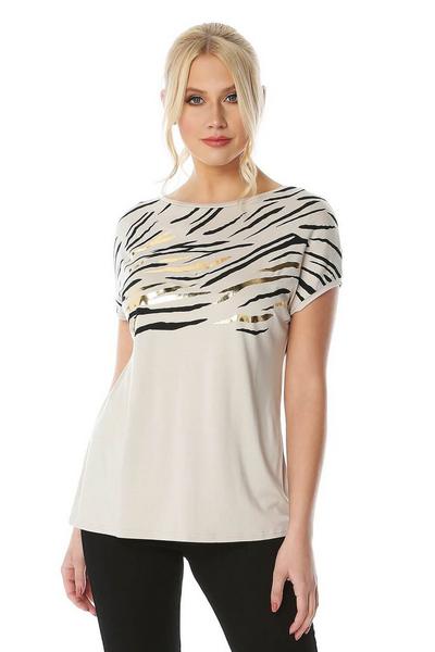 Roman Natural Foil Zebra Print T-Shirt