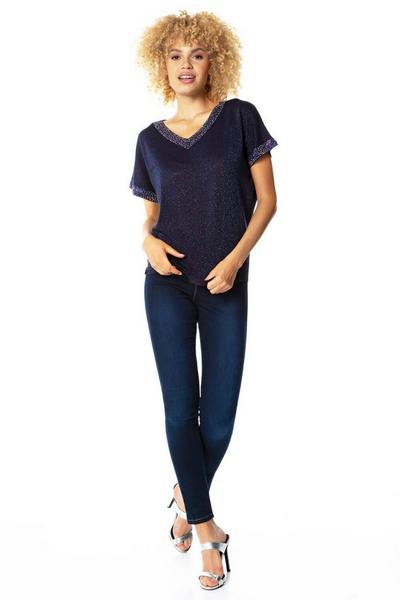 Roman Midnight Sparkle Embellished Knit Top