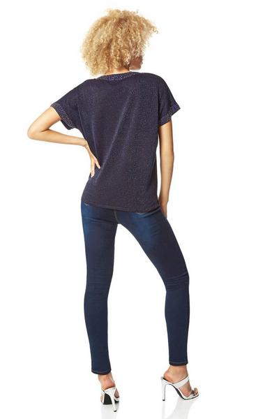 Roman Midnight Sparkle Embellished Knit Top