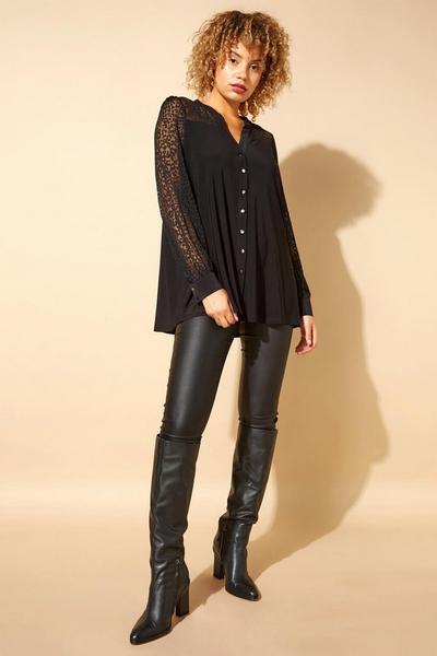 Roman Black Contrast Animal Jacquard Long Sleeve Blouse
