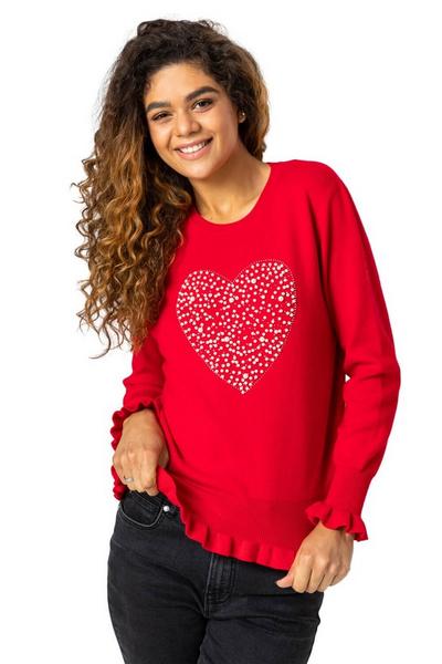 Roman Red Faux Pearl Embellished Heart Jumper