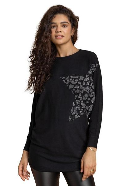 Roman Black Animal Star Embellished Sparkle Jumper