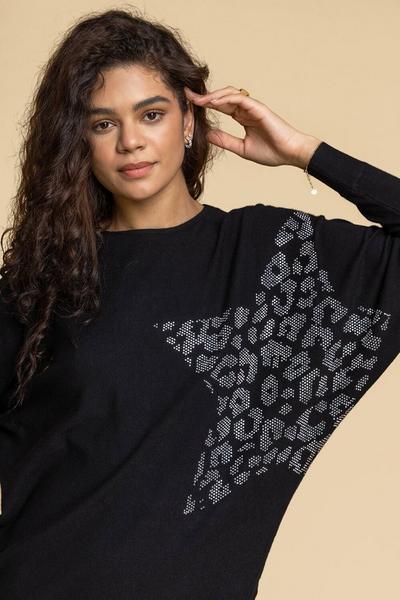 Roman Black Animal Star Embellished Sparkle Jumper