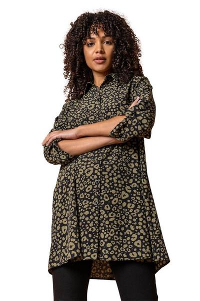 Roman Khaki Animal Print Tunic Blouse