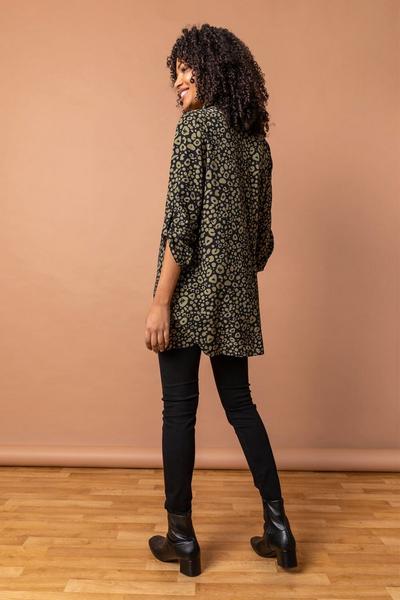 Roman Khaki Animal Print Tunic Blouse