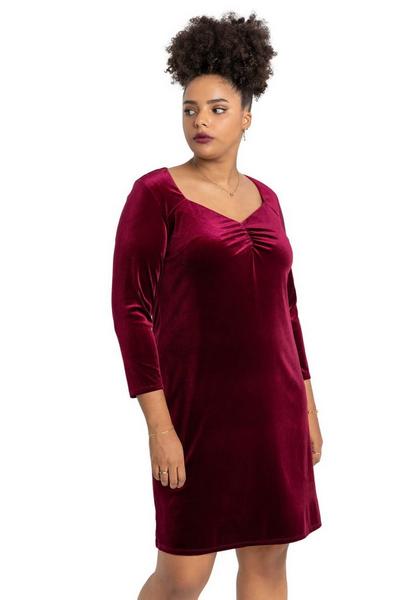 Roman Wine Curve Sweetheart Neck Velvet Dress
