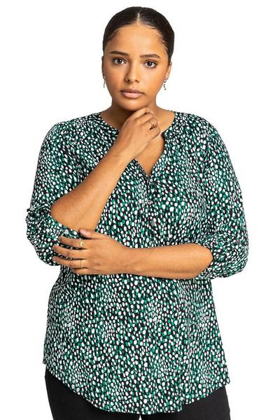 Roman Green Curve Abstract Spot Print Top