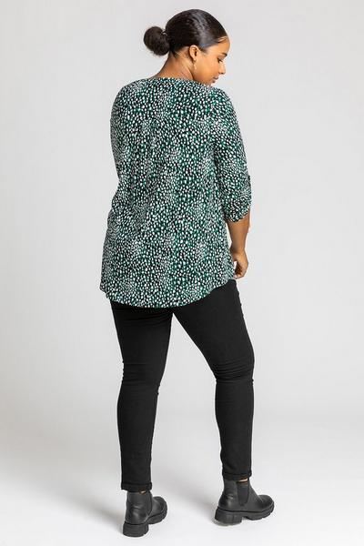Roman Green Curve Abstract Spot Print Top