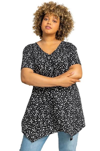 Roman Black Curve Spot Print Hanky Hem Top