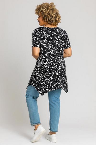 Roman Black Curve Spot Print Hanky Hem Top