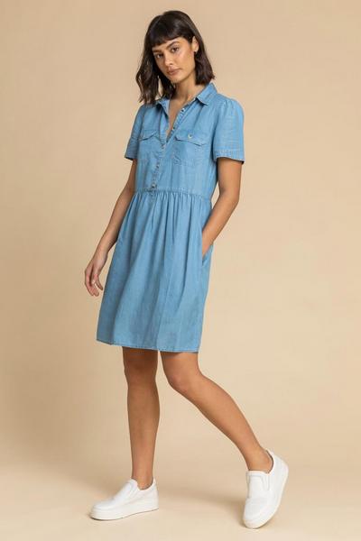 Roman Light Blue Denim Buttoned Shirt Dress