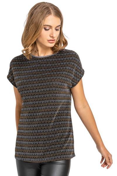 Roman Gold Shimmer Metallic Heart Print Top