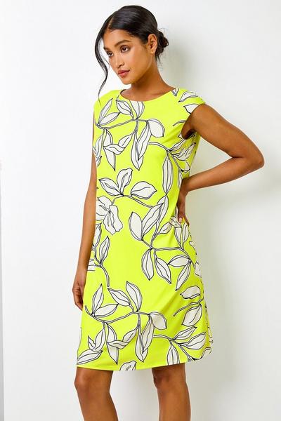 Roman Lime Linear Floral Print Swing Dress