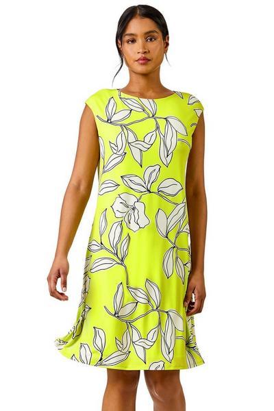 Roman Lime Linear Floral Print Swing Dress