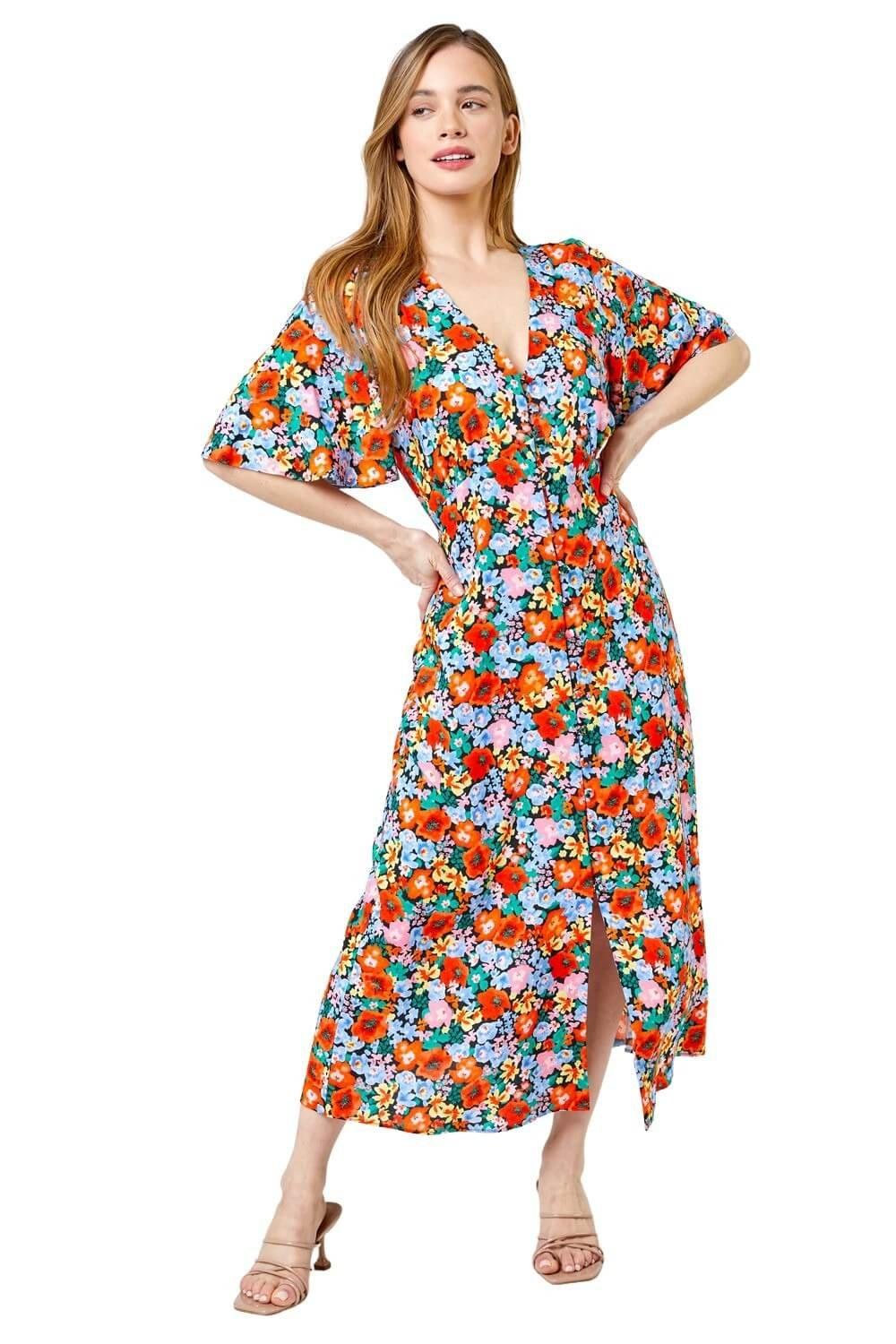 Roman Petite Floral Button Through Midi Dress | Debenhams