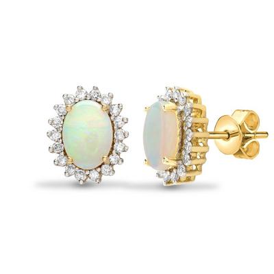 Jewelco London Gold 18ct Gold 0.3ct Diamond and Opal Royal Cluster Stud Earrings