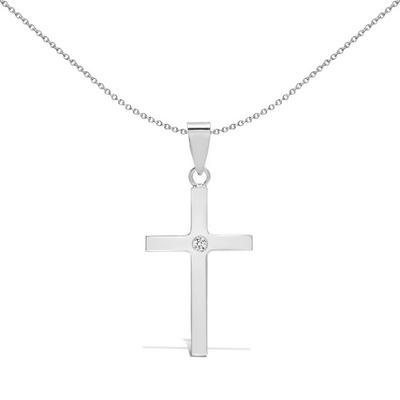 Jewelco London Silver 9ct White Gold 0.03ct Diamond Solitaire Cross Pendant