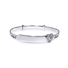 Jewelco London Silver Rhodium Plated Silver CZ Expanding Bangle Bracelet 3mm