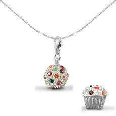 Jewelco London Silver Silver Cubic Zirconia cup cake  Charm Pendant - 18 inch Chain