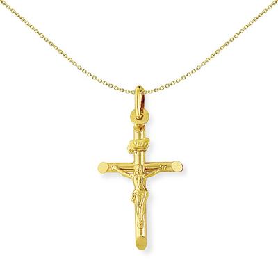 Jewelco London Gold 9ct Yellow Gold Crucifix INRI Jesus Cross Charm Pendant - 18x23mm