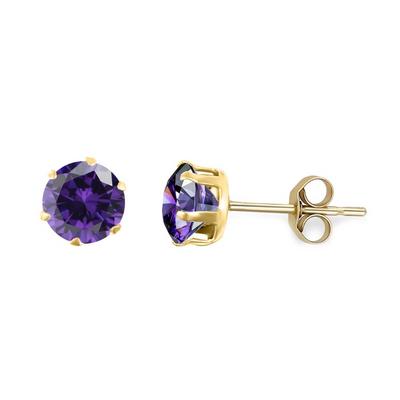 Jewelco London Gold 9ct Gold Purple CZ Solitaire Claw Set Stud Earrings, 5mm