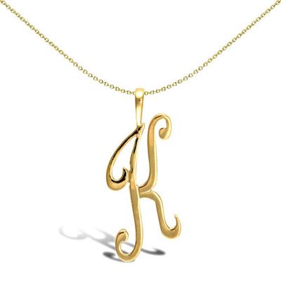 Jewelco London Gold Solid 9ct Yellow Gold Script Identity Initial Pendant Letter K