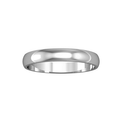 Jewelco London Silver Platinum 3mm D-Shape Plain Polished Wedding Band Commitment Ring
