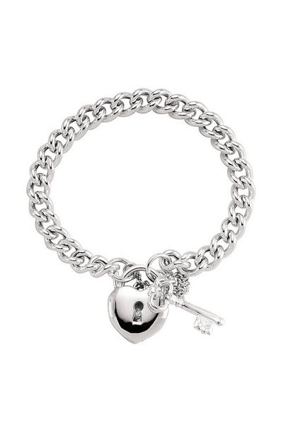Jewelco London Silver Silver Heart Padlock Charm Bracelet