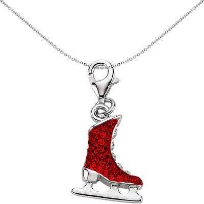 Jewelco London Silver Rhodium Sterling Silver Red Crystal Ice Skate Link Charm